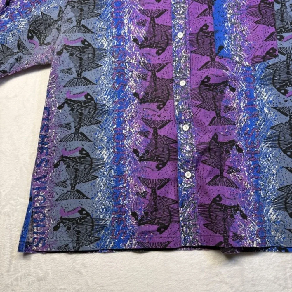 VTG 80s 90s The Men's Store Sears Vicious Fishes Short Sleeve Button Shirt XL - Picture 2 of 14